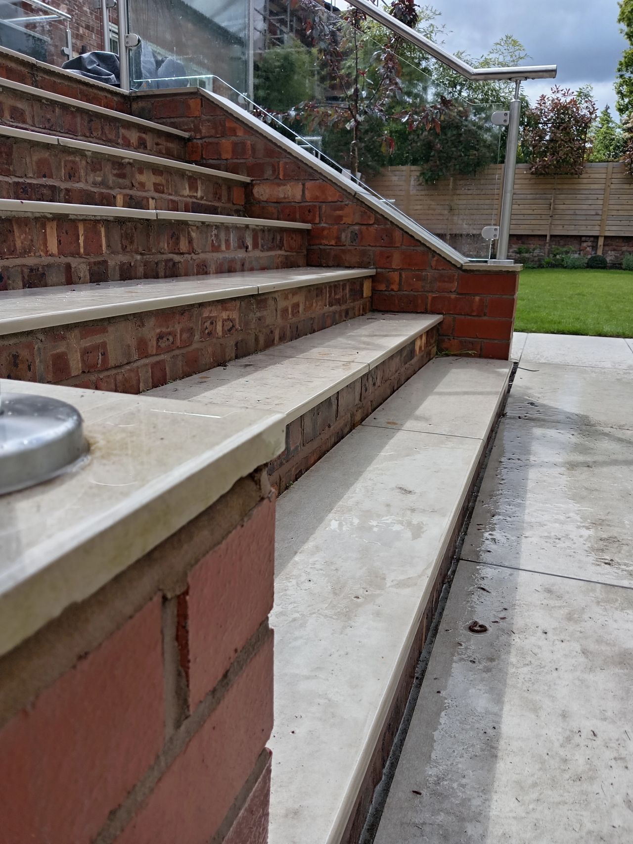 Natural stone garden step treads with bullnosed front edges