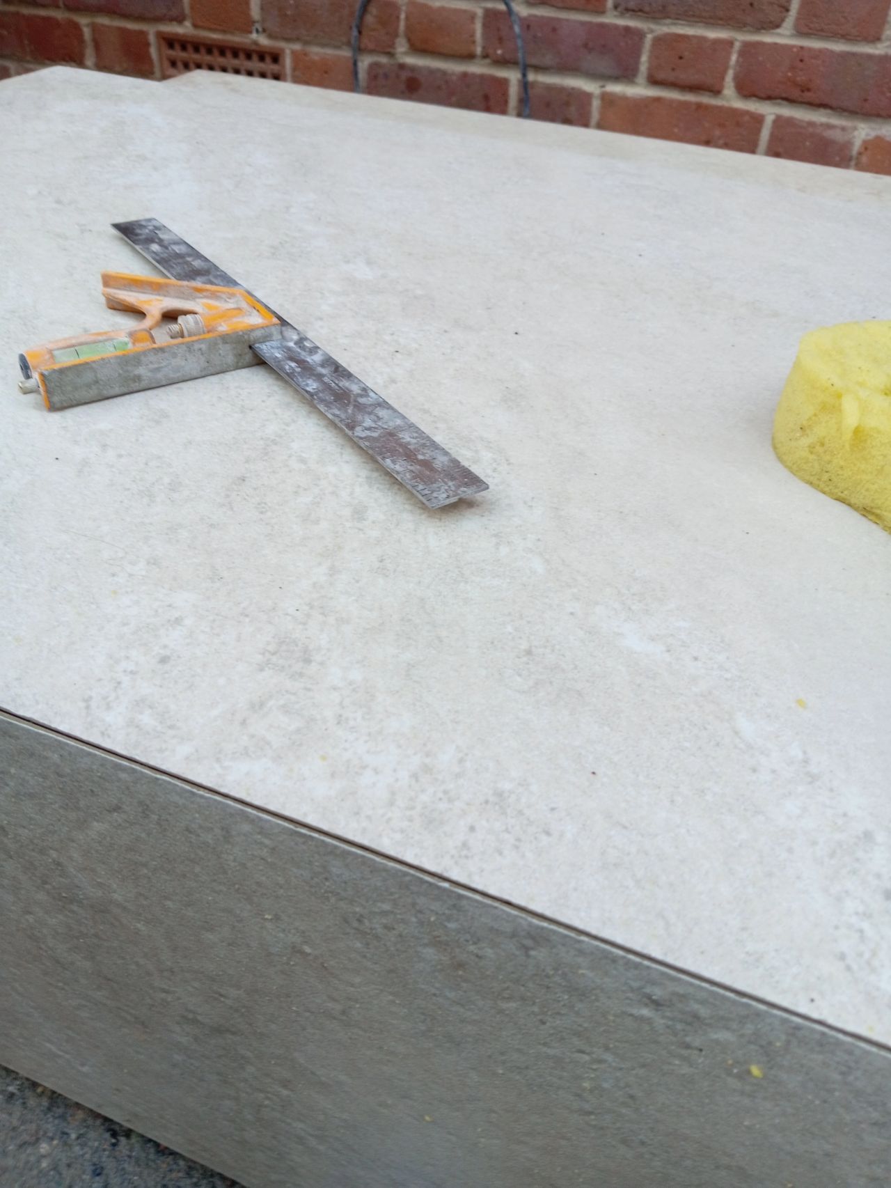 Natural stone step copings set out and made to template on-site
