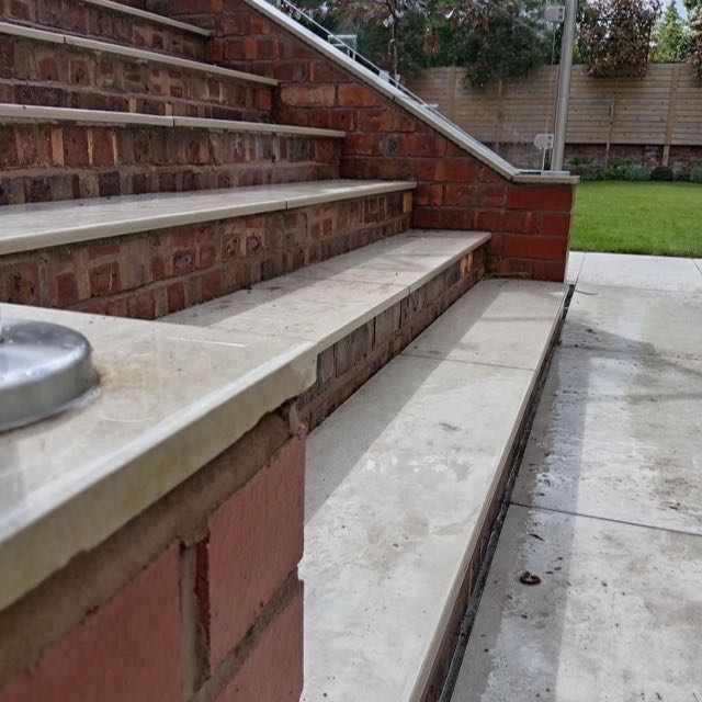 Natural stone garden step treads with bullnosed front edges
