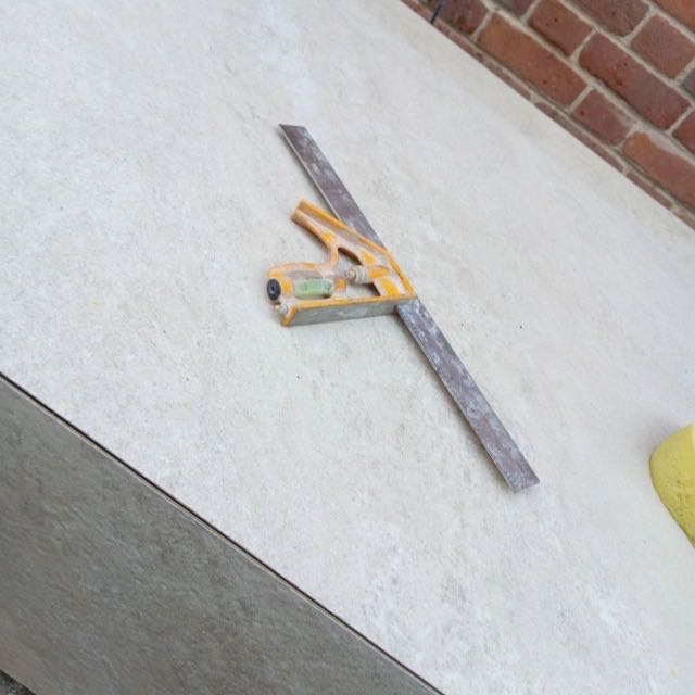 Porcelain steps set out with a square on-site