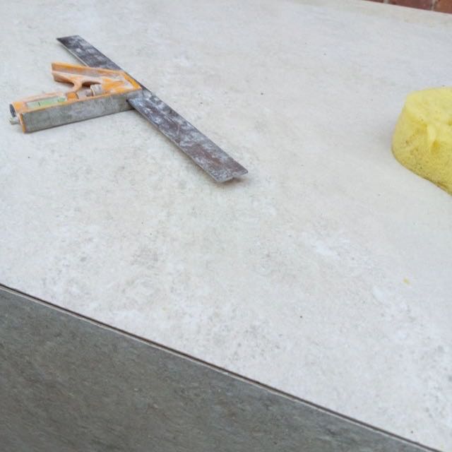 Porcelain steps being set out and templated on-site